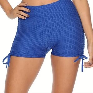 Honeycomb Textured High-waisted Tie-up Shorts Women's L
